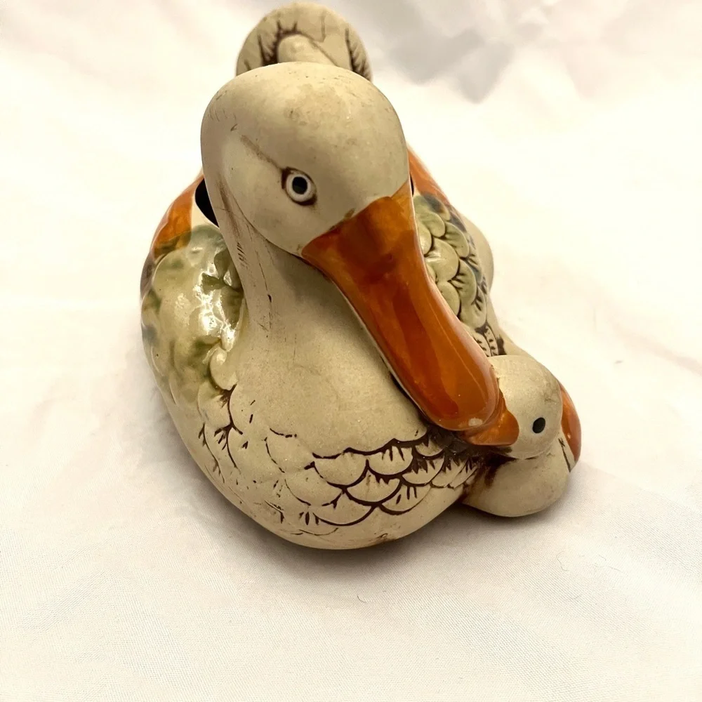 Vintage Ardco Bisque Mother Duck & Baby Planter Vintage EUC, Taiwan